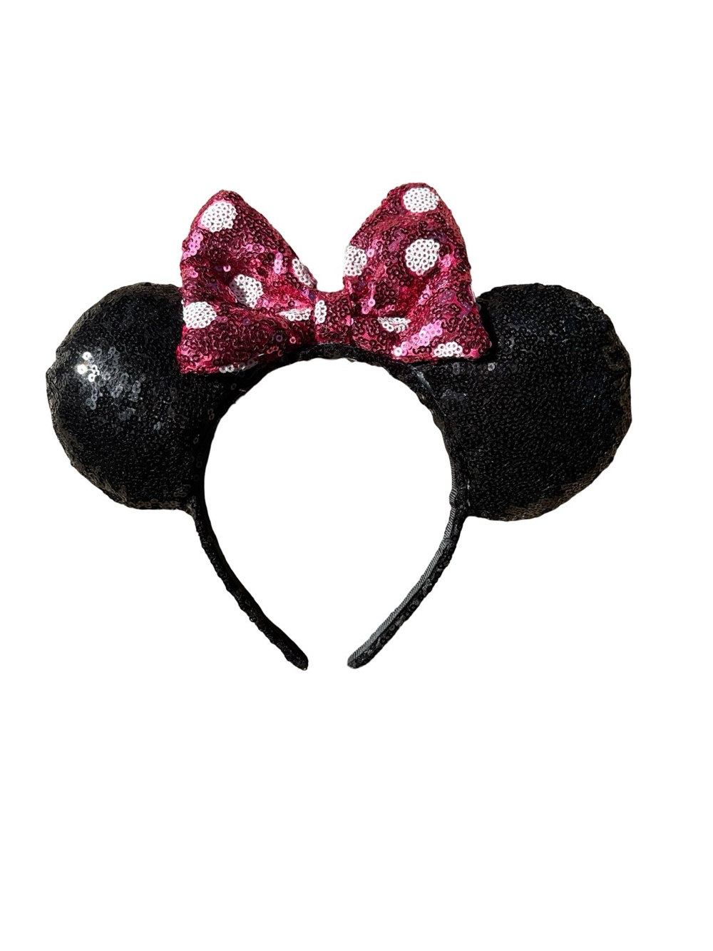 Disney Black Sequin Mouse Ear Headband with Pink Polka Dot Bow
